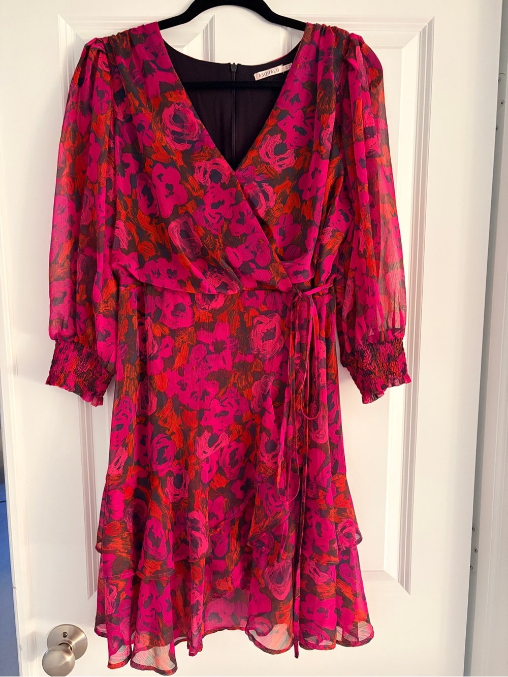 ESQUALO Magenta and Red Floral Wrap Dress - Sz: 10